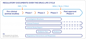 regulatory documents over the drug life cycle, medical writing in clinical trials
